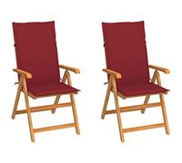 AJSEOYBS Set di 2 sedie da giardino da giardino, con cuscino rosso vinaccia, in legno massiccio teak, adatte per soggiorno, camera da letto, giardino, balcone, terrazza, cucina, esterno