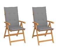 AJSEOYBS Set di mobili da giardino, 2 sedie da giardino, con cuscino grigio, in legno massiccio, adatto per soggiorno, camera da letto, giardino, balcone, terrazza, cucina, esterno