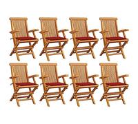 AJSEOYBS Tavolo da giardino allungabile, impilabile, con cuscino rosso, 8 pezzi, in legno massiccio, adatto per soggiorno, camera da letto, giardino, balcone, terrazza, cucina, esterno