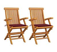 AJSEOYBS Tavolo da giardino allungabile, impilabile, con cuscino rosso vino, 2 pezzi, in legno massiccio, adatto per soggiorno, camera da letto, giardino, balcone, terrazza, cucina, esterno