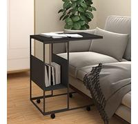 AJSEOYBS Tavolo da soggiorno, con ruote, nero, 55 x 36 x 63,5 cm, adatto in legno per camera da letto, soggiorno, sala riunioni, studio