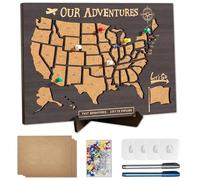 AJSIIPPVS Mappa da viaggio in sughero con spille, mappa degli Stati visitati in legno ispessito, perfetto regalo per coppie, viaggiatori, famiglie, decorazione da parete 30,5 x 20,3 cm