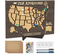 AJSIIPPVS Mappa da viaggio in sughero con spille, mappa degli Stati visitati in legno ispessito, perfetto regalo per coppie, viaggiatori, famiglie, decorazione da parete 30,5 x 20,3 cm