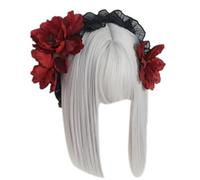 AJTUTUS Accessorio per capelli fatto a mano, stile gotico, Lolitas, cosplay, cameriera, cerchietto per capelli in pizzo con clip, decorazioni floreali per donne e ragazze
