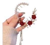 AJTUTUS Pearl Decors - Pinza per capelli a forma di rosa, per donne e ragazze, con perla, per coda di cavallo alta, delicata clip per capelli da sposa