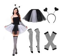 Ajuanbazha Costume da Ape per Donna Adulta, Include Cerchietto con Antenne, Ali, Gonna in Tulle, Guanti e Calzini a Righe, Costume Ape Adulto Perfetto per Feste di Carnevale, Cosplay (Nero)