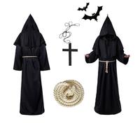 Ajuanbazha Costume da Monaco, Costume Prete con Croce e Corda, Costume Medievale Uomo con Cappuccio, Costume da Monaco Prete per Halloween Carnevale Cosplay (XXL)