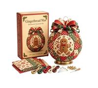 AJUNJIIL DIY Christmas Quilted Ornament Kit Santa Claus Patchwork Ornament | Handmade Sewing Craft Kit，Choose From 6 Designs， Holiday Decorations(Gingerbread Man)