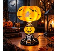AJUNJIIL Halloween Pumpkin Lamp, Resin Ghost & Bat Lighted Table Decor | Lighted Resin Ghost & Bat Table Decor With Skeleton Base, Corded Indoor Accent Light For Mantel Shelf Bedroom(1PCS)