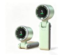 AJUNJIIL Handheld Turbo Portable Fan, Mini, Pocket, Folding, Charging/battery, 5-speed Speed Regulation, LED Display, Travel/outdoor On Neck(Light green)