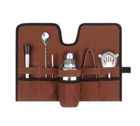 AJUNJIIL Set da cocktail in tela Borsa da trasporto Borsa da barman professionale per mixology con tracolla pieghevole portatile per campeggio all'aperto (Marrone)