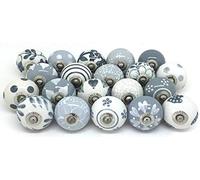 Ajuny 10 Pomelli Ceramica Grigio Bianco Lucidi per Cassetti Armadi