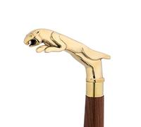 Ajuny Bastone da Passeggio in Legno per Uomini e Donne, Anziani - Artigianale e Leggero con Impugnatura Decorativa in Ottone a Forma di Tigre, Accessorio Elegante e Idea Regalo per Adulti