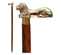 Ajuny Bastone da Passeggio per Uomo Donna Anziano Marrone in Legno Pieghevole Leggero Decorativo Bastoni con Manico in Ottone Leone Bastoncini da Trekking per Escursionismo Regalo 36 pollici