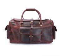 Ajuny Borsone in Pelle per Uomo e Donna Pieno Fiore Stile Classico con Look Moderno Borse Portaoggetti Multiple Sport Palestra Viaggio Durante la Notte Borsa da Weekend - Marrone, 21 Pollici