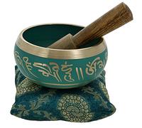 Ajuny - Campana tibetana buddista, con batacchio e cuscino, ideale per meditazione e suonoterapia, 10,2 cm, colore verde