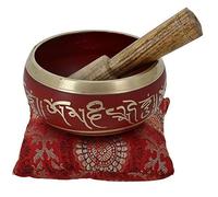 Ajuny - Campana tibetana buddista, con batacchio e cuscino, ideale per meditazione e suonoterapia, 10,2 cm, colore rosso