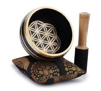 Ajuny Campane Tibetane - Campana Sonora in Ottone per Meditazione Realizzata a mano con Bastone e Cuscino per Yoga Guarigione dei Chakra Antistress Regali Spirituali - Oro Nero