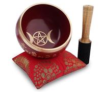 Ajuny Ciotola Tibetana Buddista - Stella a Tre Lune - Suono di Meditazione Campana OM Rossa - Diametro 4 Pollici per Accessori per Rilassamento e Meditazione - Bastone e Cuscino Inclusi