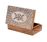 Ajuny Cofanetto Portagioie in Legno Scolpito - Motivo Stella & Luna, 20,3 x 12,7 cm, Scatola Decorativa per Gioielli e Ricordi, Organizer per Orologi e Souvenir, Idea Regalo Donna & Uomo