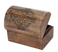 Ajuny - Contenitore decorativo per gioielli fatto a mano con intagli a forma di croce, multiuso
