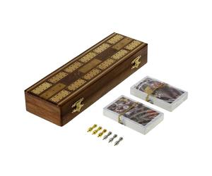 Ajuny Cribbage Set da Gioco da Tavolo con Pioli in Metallo e Carte Divertente con Tavola in Legno per Adulti e Bambini Viaggio Famiglia Serata Regali