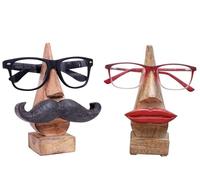 Ajuny Espositore decorativo in legno fatto a mano per occhiali da vista con labbra e baffi, supporto per occhiali da vista per ufficio, scrivania, decorazione per la casa, regali (combo baffi e