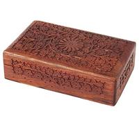 Ajuny Intagliato a mano in legno Keepsake Trinket Box Deposito portagioie con motivi floreali, ideale come regalo per la festa della mamma
