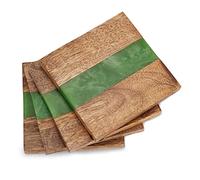 Ajuny Legno E Resina Sottobicchieri Fatto A Mano Decorativo Naturale Quadrato Verde 4 pollici Protezione Per Tavolo Per Tazze E Bicchieri Da Tè Caffè Cucina Arredamento Per La Casa Set di 4