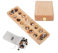 Ajuny Mancala In Legno Pieghevole - Gioco Da Tavolo di Strategia Classico Set Portatile con 48+32 Pietre Multicolori Idea Regalo Educativa per Adulti e Bambini Perfetto per Serate in Famiglia