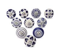 Ajuny Pomelli Ceramica Blu Bianco Set 10 Maniglie Floreali Cucina