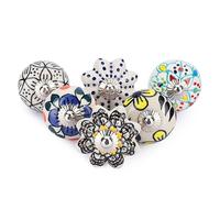 Ajuny, Pomelli colorati in ceramica dipinta a mano, per porte, cassetti e mobili, mobili della cucina, con finitura lucida, confezione da 6 (multicolore, confezione da 6)