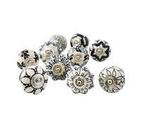 Ajuny Pomelli in Ceramica Vintage in Bianco e Nero Dipinti a mano Xucca e Rotondi per Mobili da Cucina Cassetti Credenze Maniglie Decorative Tira Set di 10
