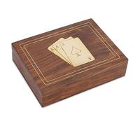 Ajuny Porta Carte Da Gioco In Legno Con 2 Mazzi Di Carte 'Ace' Giocare Scatola Organizer Elegante Per Due Mazzi Ideale Per Poker Giochi Di Carte E Regalo Di Benvenuto Per Lui E Per Lei