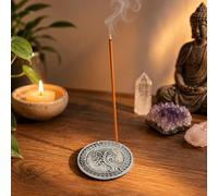 Ajuny Porta Incenso Rotondo Alluminio Albero Tibetano Argento per Yoga 8 cm