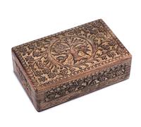 Ajuny Portagioie in legno intagliato con albero della vita, portagioie da viaggio, realizzato a mano, 20,3 x 12,7 cm, organizer multiuso, regalo unico per uomini e donne