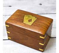Ajuny Scatola Carte da Gioco in Legno Doppio Piano 2 Mazzi Ottone
