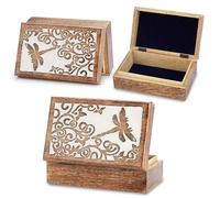 Ajuny Scatola Portagioie in Legno 20x13 cm - Scrigno Decorativo Fatto a Mano per Uomo e Donna Porta Ricordi Intagliato Multiuso per Gioielli Regali e Arredo Casa