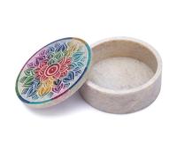 Ajuny Scatola Decorativa Rotonda in Marmo Pietra ollare Fatta a Mano Sculture a Mandala Uso Multiuso come Deposito di Gioielli, Porta Anelli Decorazioni per la Casa 3 x 3 x 1,2 Pollici
