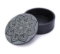 Ajuny Scatola decorativa rotonda realizzata a mano in marmo nero in pietra ollare con intagli mandala, multiuso, utilizzabile come portagioie, porta anelli, portagioie, decorazione per la casa, ideale