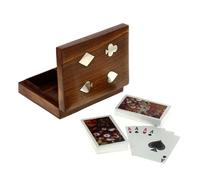 Ajuny Scatola Porta Carte da Gioco Decorativa in Legno Realizzata a Mano con Doppio Mazzo Organizer con 2 Set di Carte da Gioco Ace Intarsiate in Ottone 6.25 x 4.75 x 1.5 Pollici