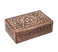 Ajuny Scatola Portagioie Decorativa in Legno Intagliata a Mano con Intagli a Nodo della Trinità Vintage Organizer da Viaggio Portaoggetti 8x5 Pollici