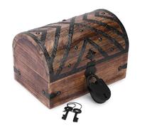 Ajuny Scatola Portagioie in Legno con Lucchetto e Chiave Stile Pirata Vintage Artigianale con Decorazioni a Forma di Conchiglia Ciondoli e Regali - 23 x 15 cm