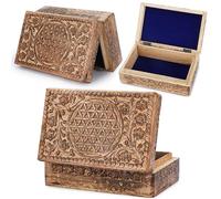 Ajuny Scatola Portagioie in Legno di Mango Intagliato a Mano con Motivo Floreale Celtico - Cofanetto Decorativo per Ricordi, Gioielli e Regali - 20x13 cm