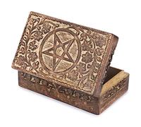 Ajuny Scatola Portagioie in Legno Intagliato a Mano con Motivo Stella e Cerchio - Cofanetto Vintage per Gioielli, Ricordi e Regali - 20x13 cm
