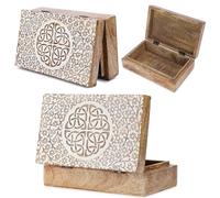 Ajuny Scatola Portagioielli in Legno Bianca 20×13×6,5 cm - Cofanetto Vintage con Nodo Celtico Triquetra, Organizer per Gioielli e Orologi, Scatola dei Ricordi Decorativa, Idea Regalo