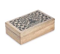 Ajuny Scatola Portagioielli in Legno di Mango 20×13×6,5 cm - Cofanetto Vintage Fatto a Mano con Motivo Albero della Vita, Organizzatore per Gioielli e Orologi, Scatola dei Ricordi, Idea Regalo Casa
