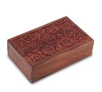 Ajuny Scatola Portaoggetti Decorativa Intagliata a mano in Legno con 7 Chakra Multiuso per Gioielli Organizer per Collane Orologi Regali 8x5 pollici