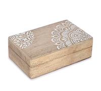 Ajuny Scatola Portaoggetti Decorativa Intagliata a mano in Legno con Design Floreale Angolare Multiuso per Gioielli Organizer per Collane Orologi Regali 8x5 pollici