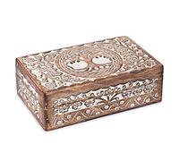 Ajuny Scatola Portaoggetti Decorativa Intagliata a mano in Legno con Intagli a forma di Albero Della Vita Bianca Multiuso Portagioie 8x5 pollici